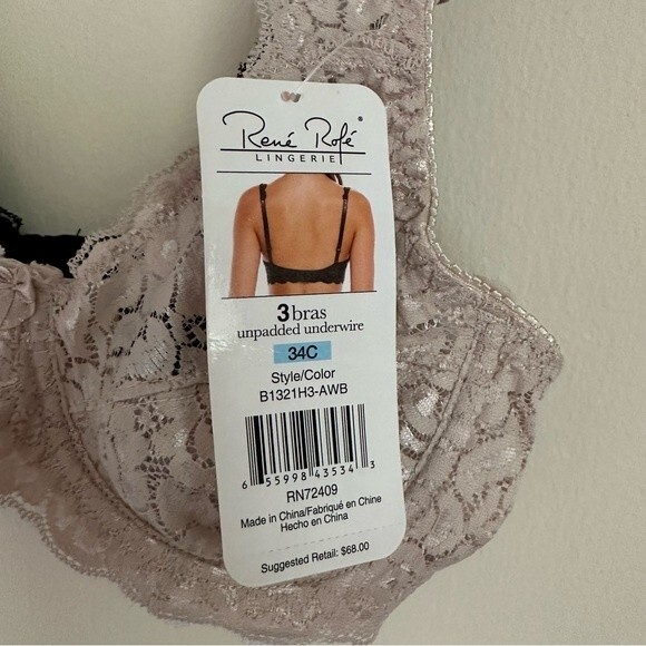 NWT 3 pack Unpadded Stretch Lace Underwire Bras 34C - Picture 3 of 6